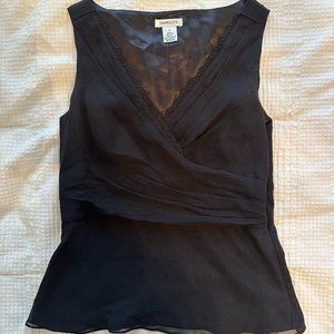Harold's Black Silk Faux Wrap Peplum Blouse